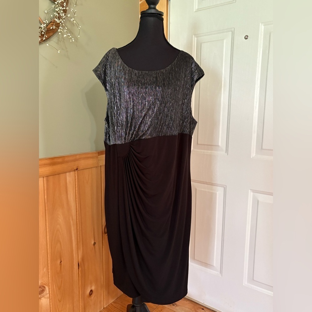 Connected Women's Metallic Faux Wrap Dress Grey Size 22W